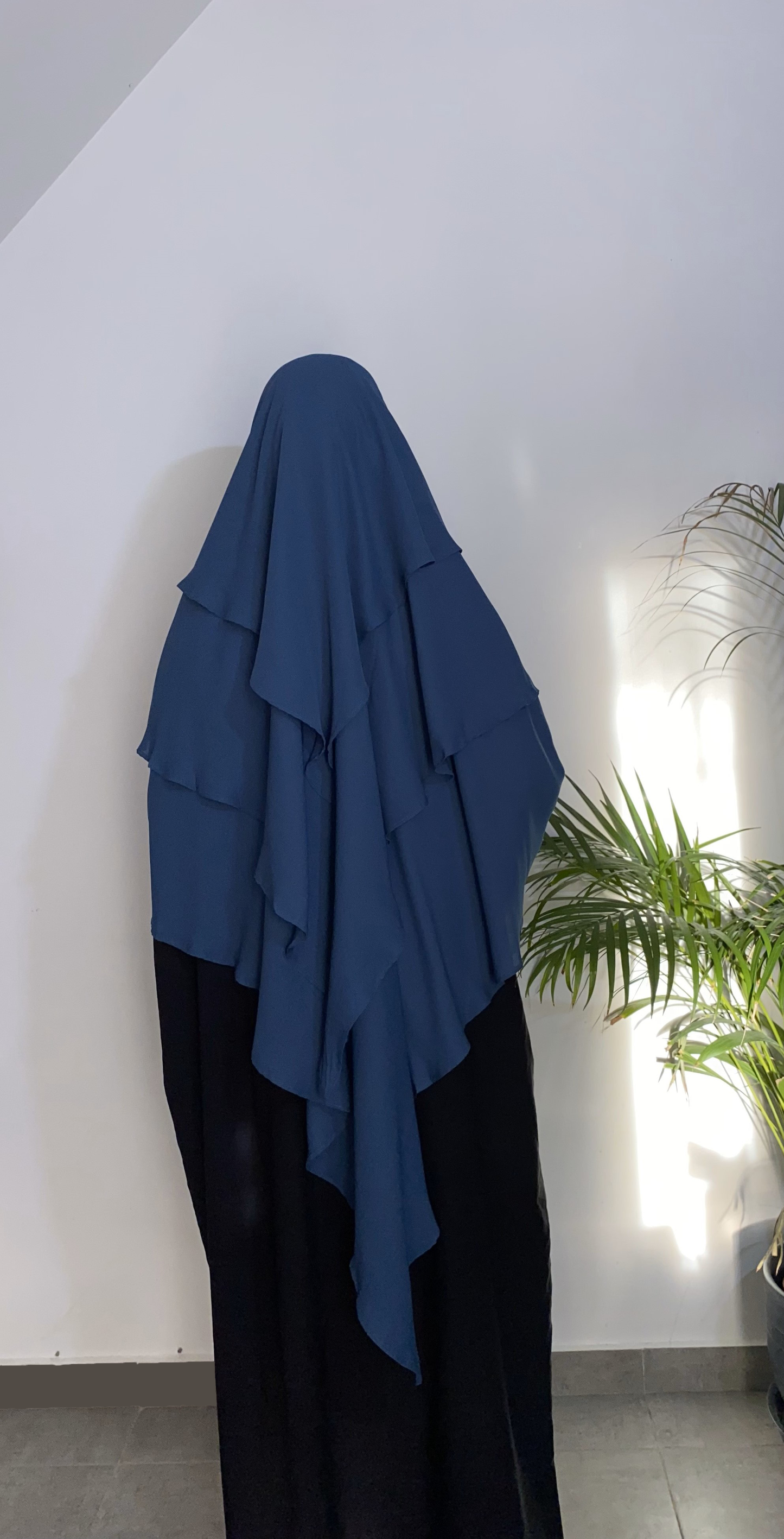 Khimar Mousseline 3 voiles - Bleu