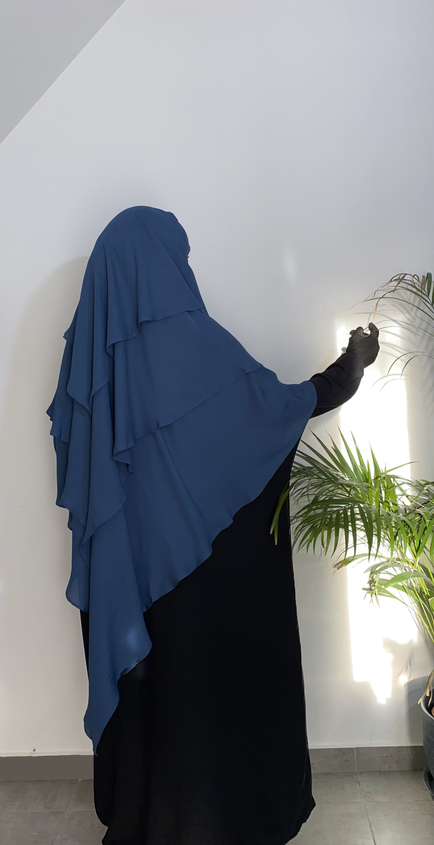 Khimar Mousseline 3 voiles - Bleu