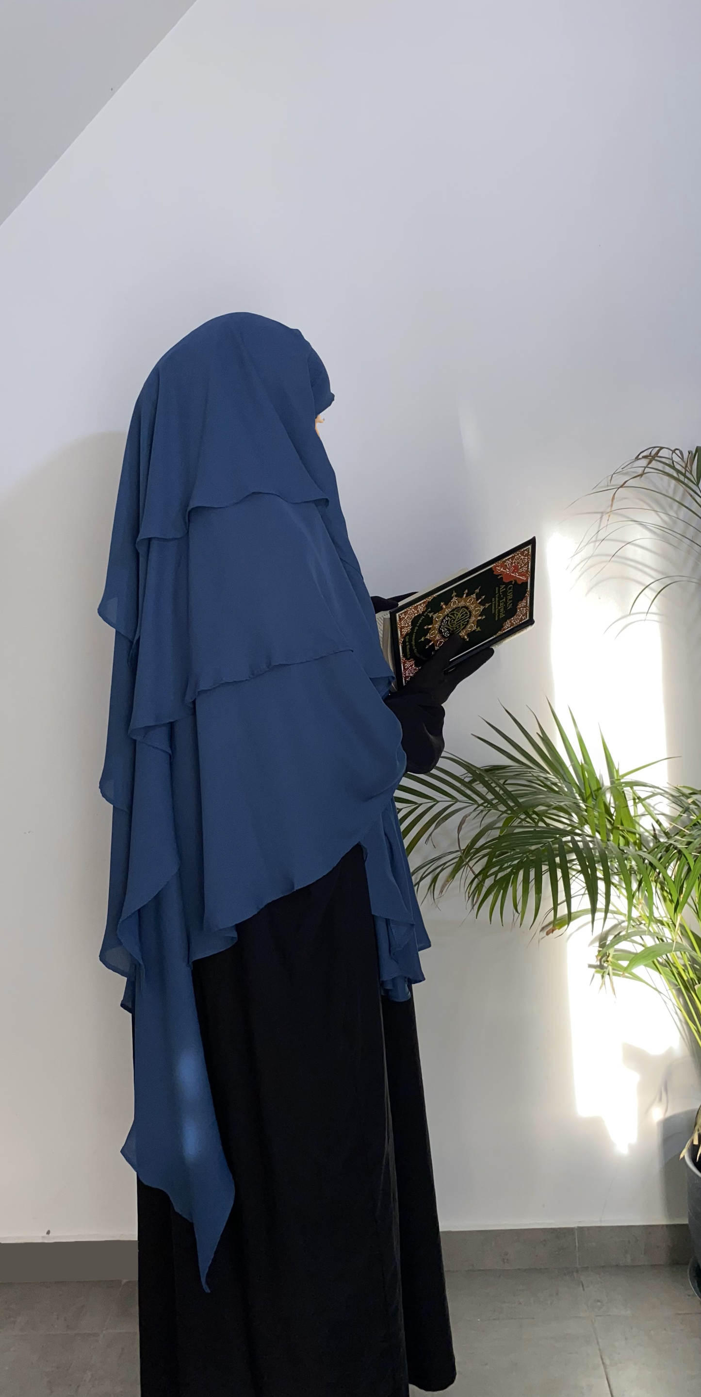 Khimar Mousseline 3 voiles - Bleu