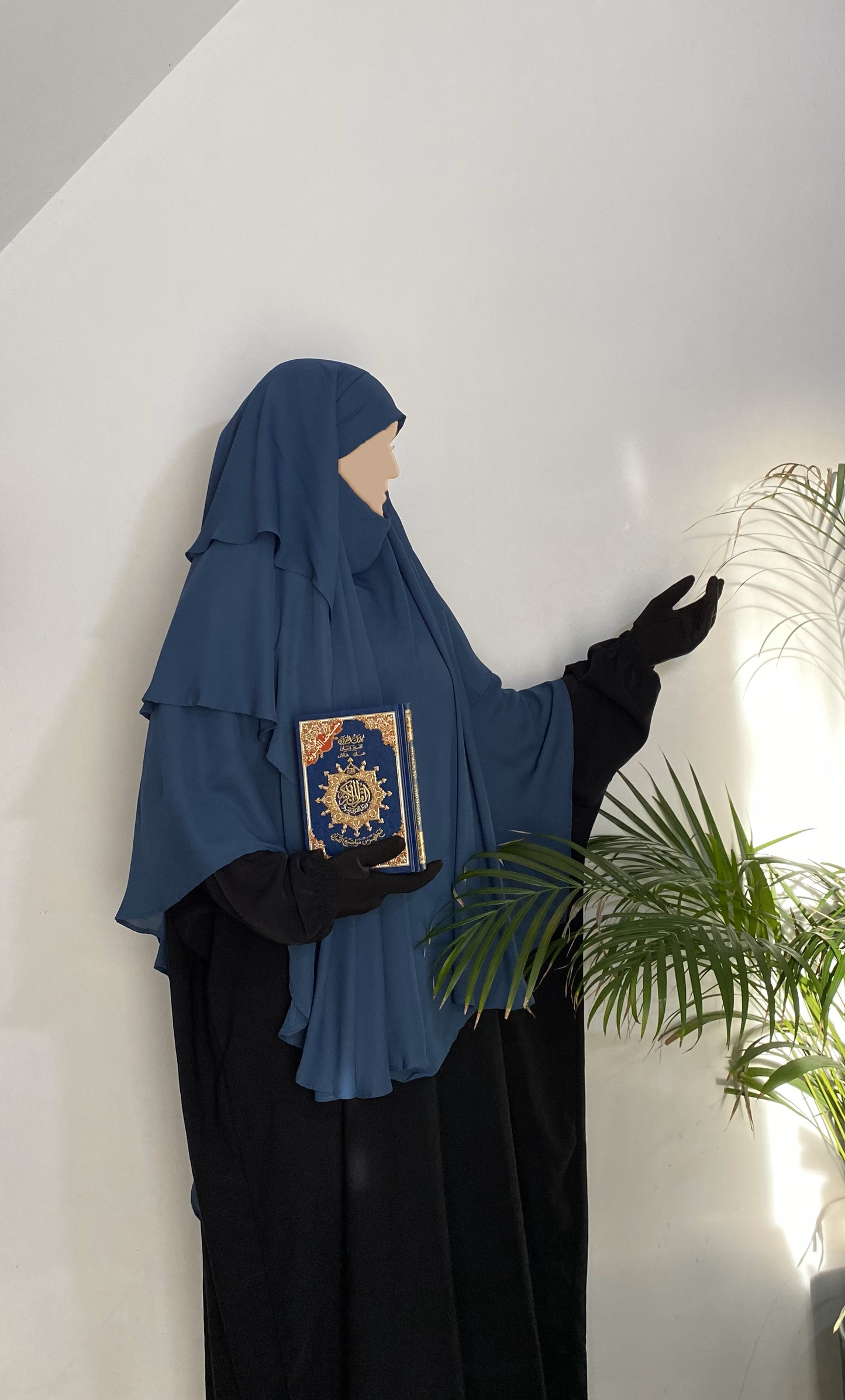 Khimar Mousseline 3 voiles - Bleu