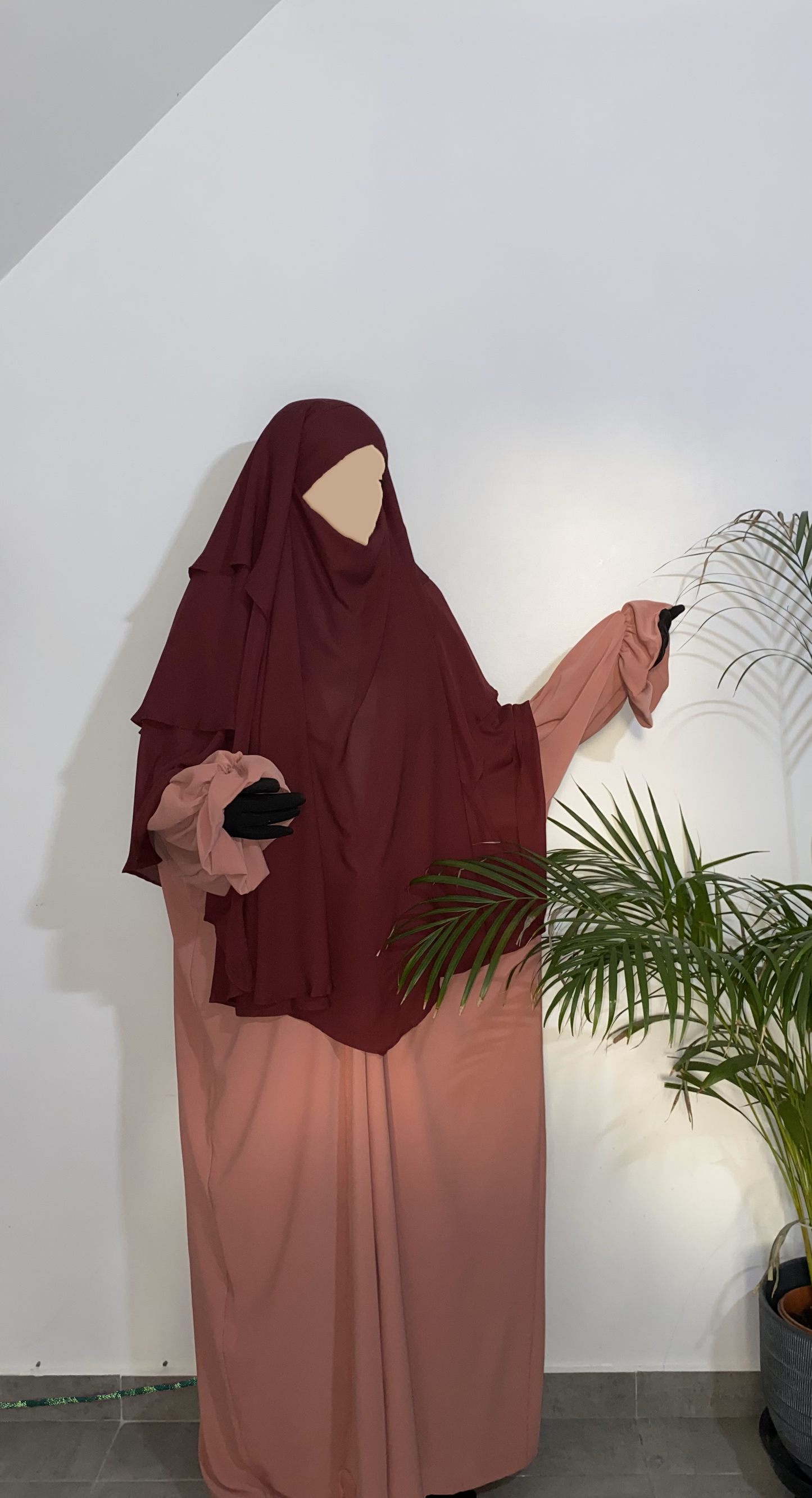 Khimar Mousseline 3 voiles - Bordeaux