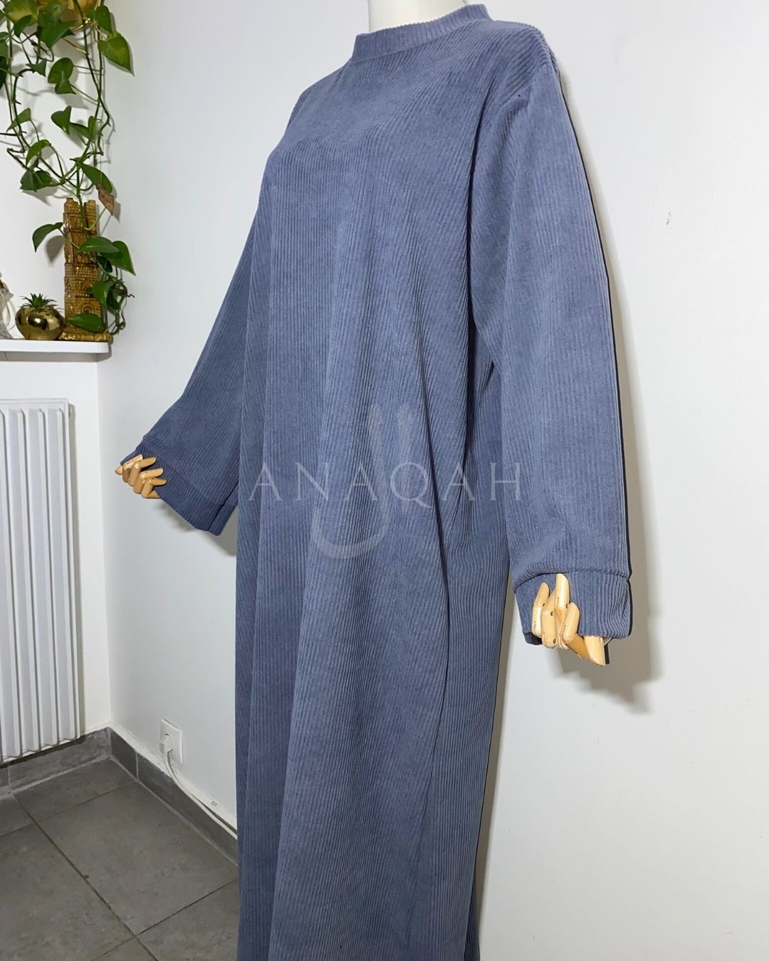 Robe pull côtelé - Bleu gris