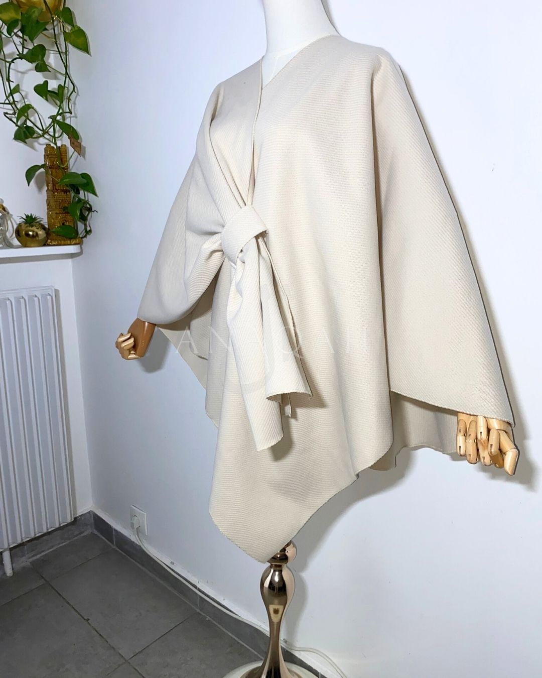 Poncho Côtelé avec nœud - Beige