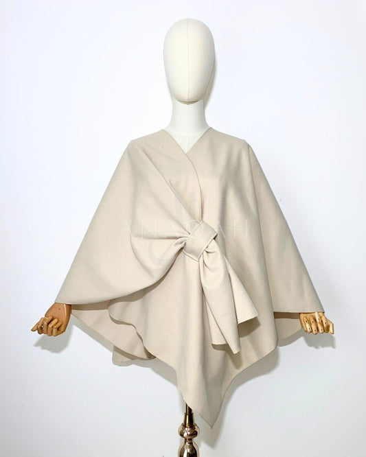 Poncho Côtelé avec nœud - Beige