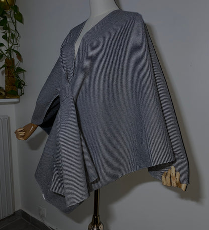 Poncho côtelé avec noeud - gris