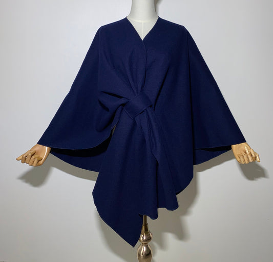 Poncho côtelé avec noeud - Bleu marine