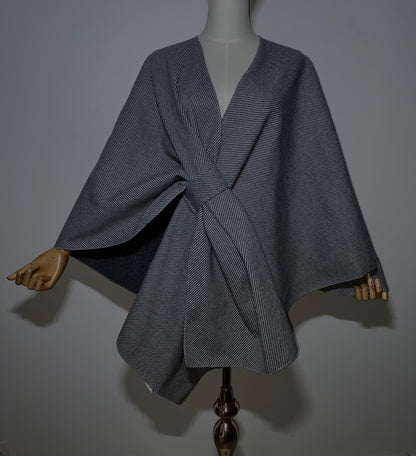 Poncho côtelé avec noeud - gris