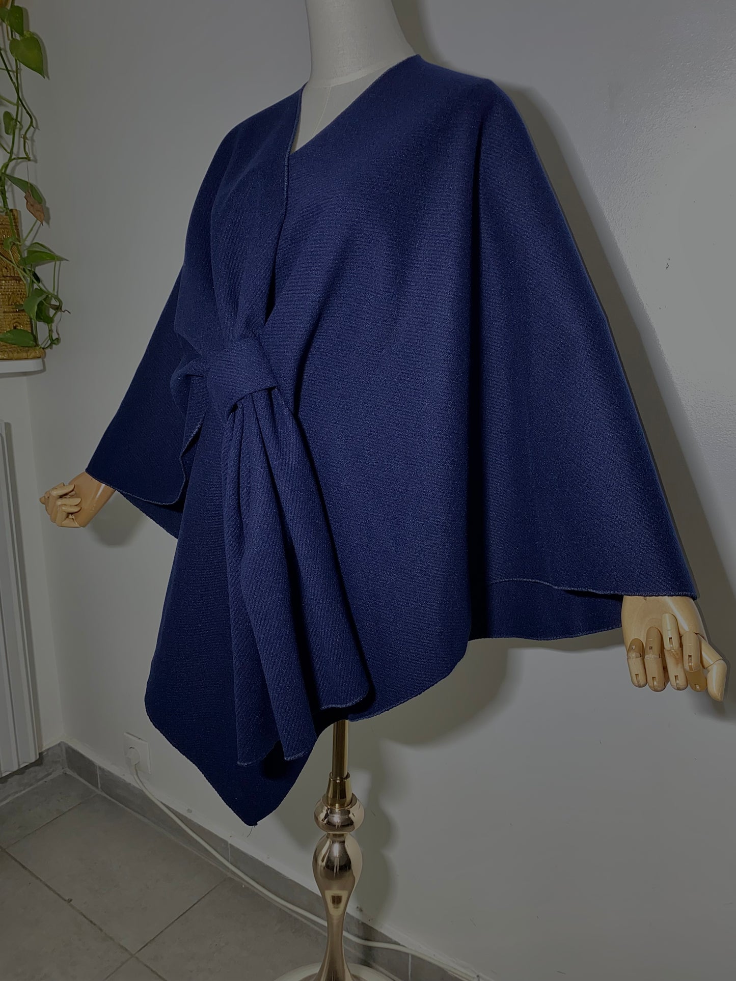 Poncho côtelé avec noeud - Bleu marine