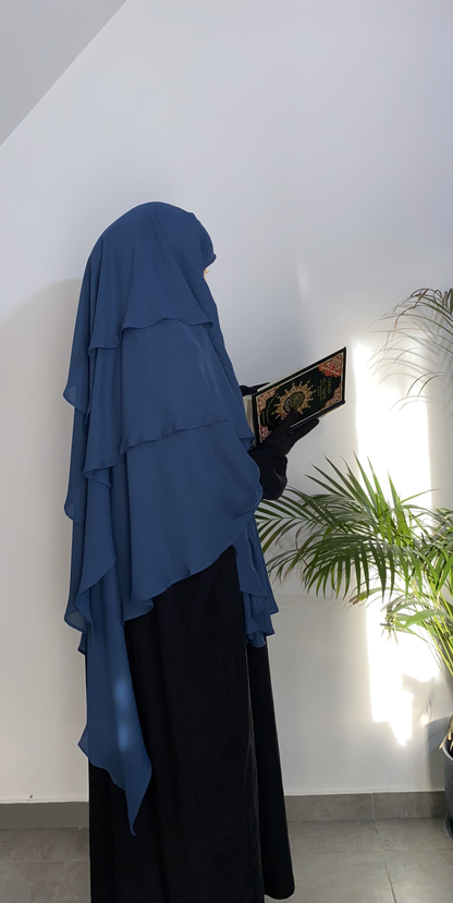 Khimar Jasmine 3 voiles - Bleu